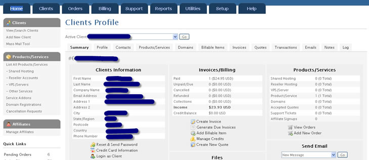 WHMCS Client's Profile